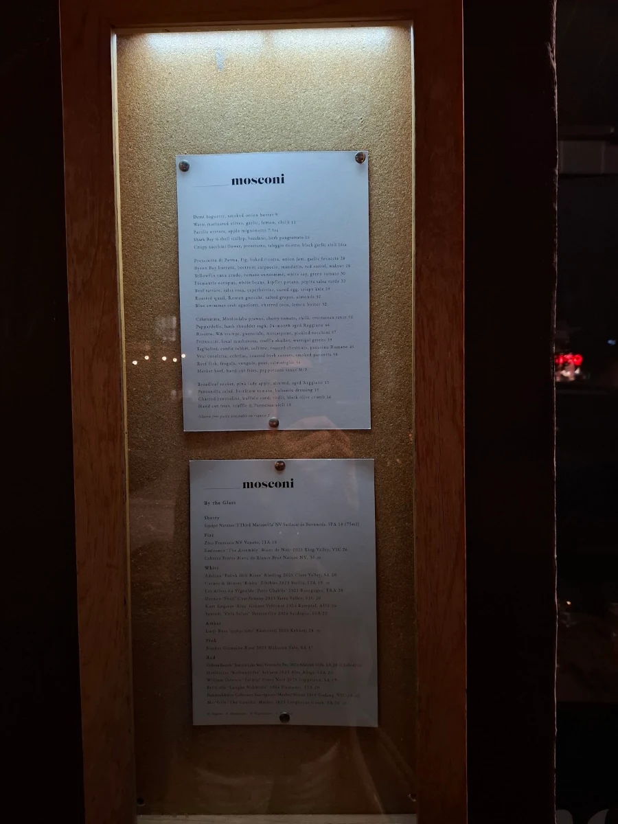 Menu, Mosconi