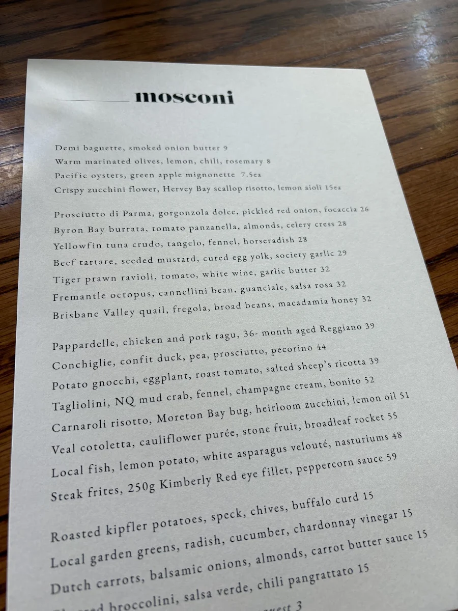 Menu, Mosconi