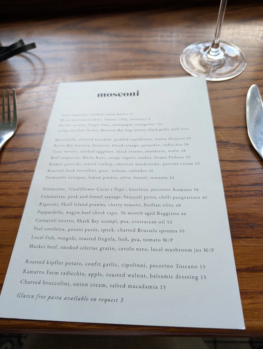 Menu, Mosconi