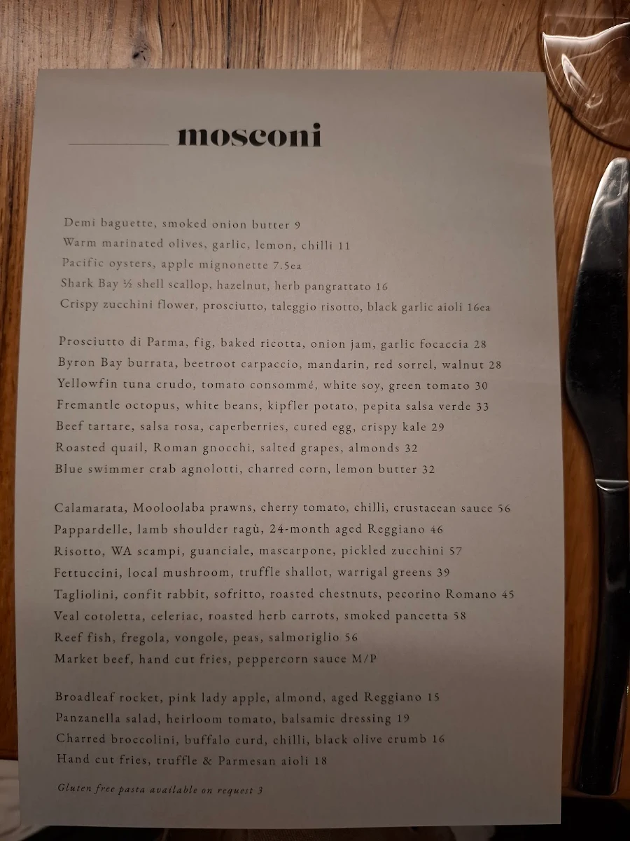 Menu, Mosconi