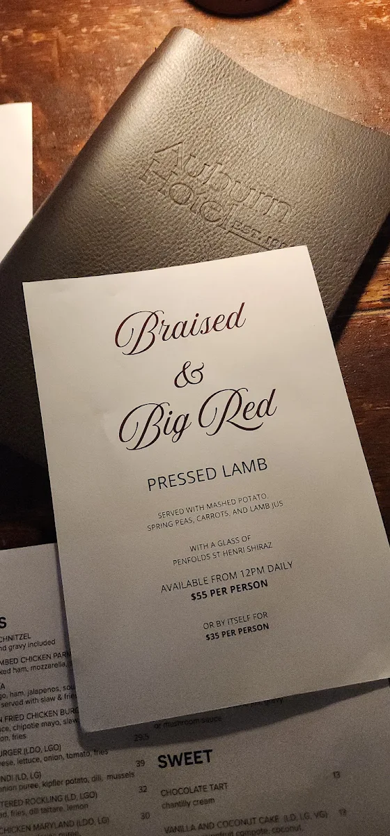 Menu, Auburn Hotel