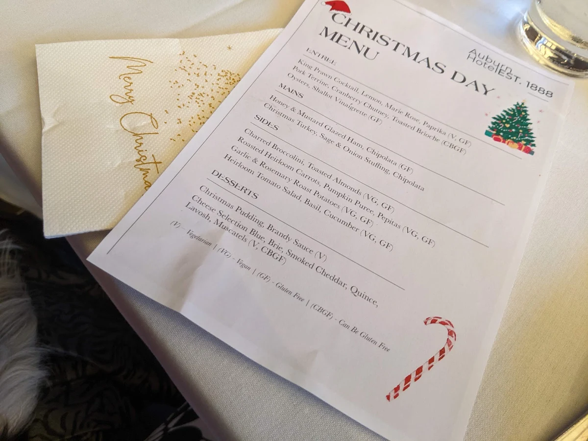 Menu, Auburn Hotel
