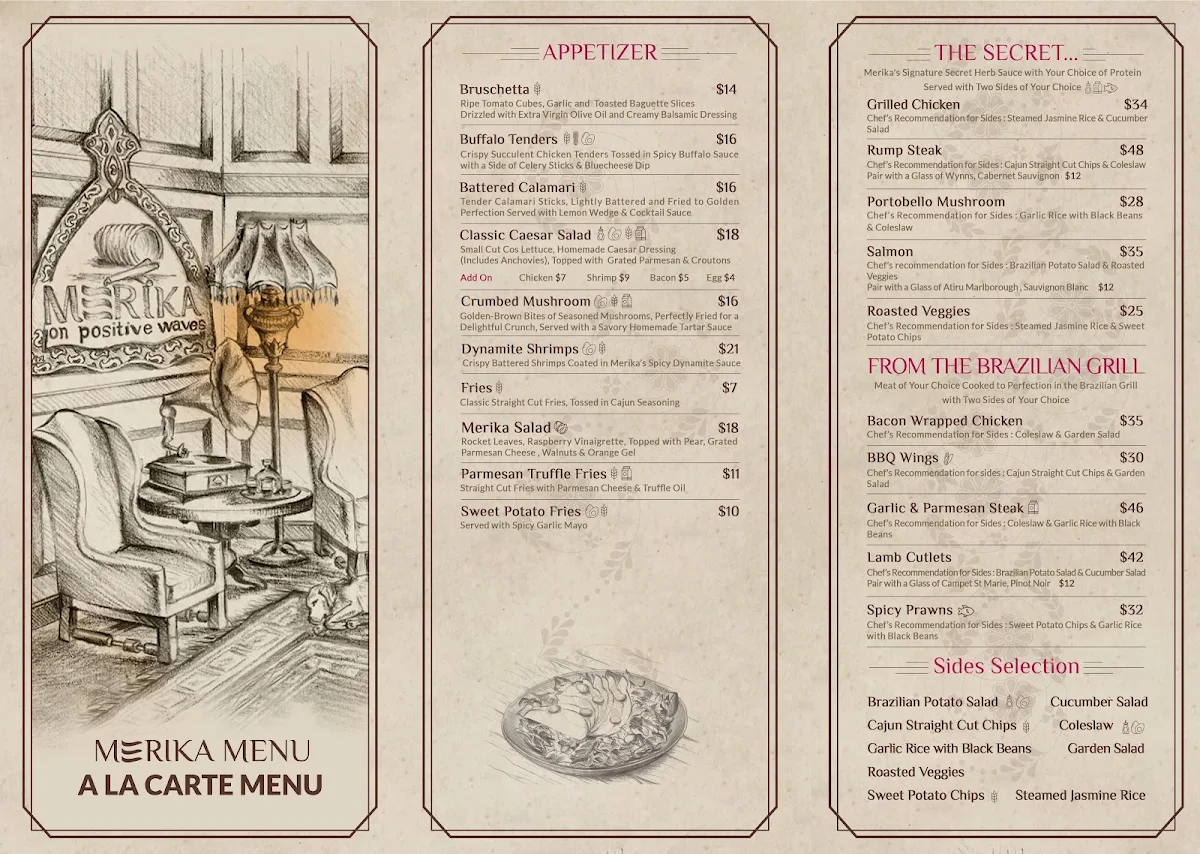 Menu, Merika Cafe & Restaurant
