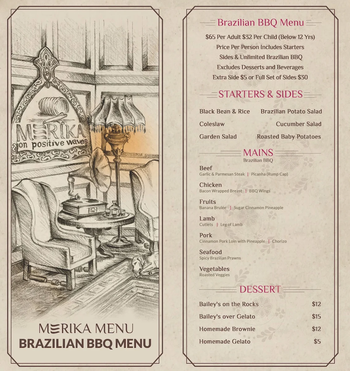 Menu, Merika Cafe & Restaurant
