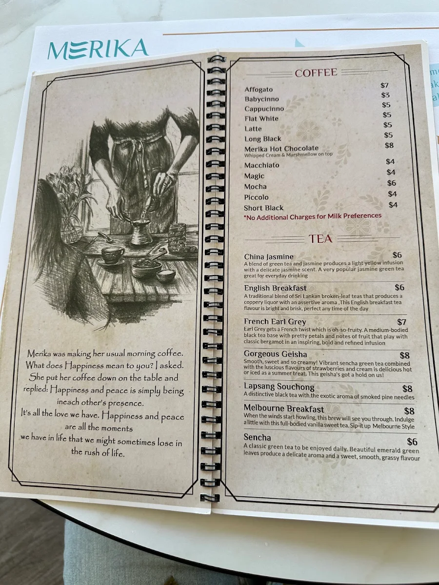 Menu, Merika Cafe & Restaurant