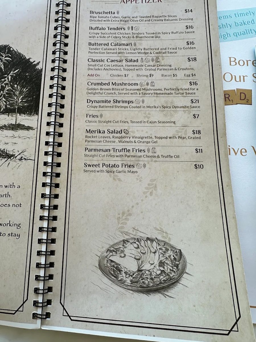 Menu, Merika Cafe & Restaurant