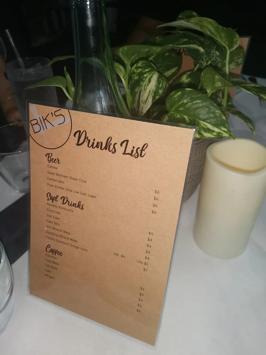 Menu, Bik's Cafe