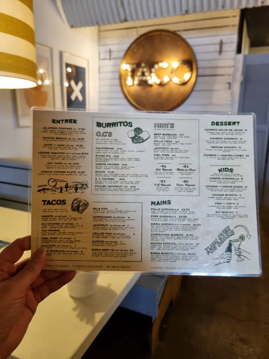 Menu, Beach Burrito Co. Coogee