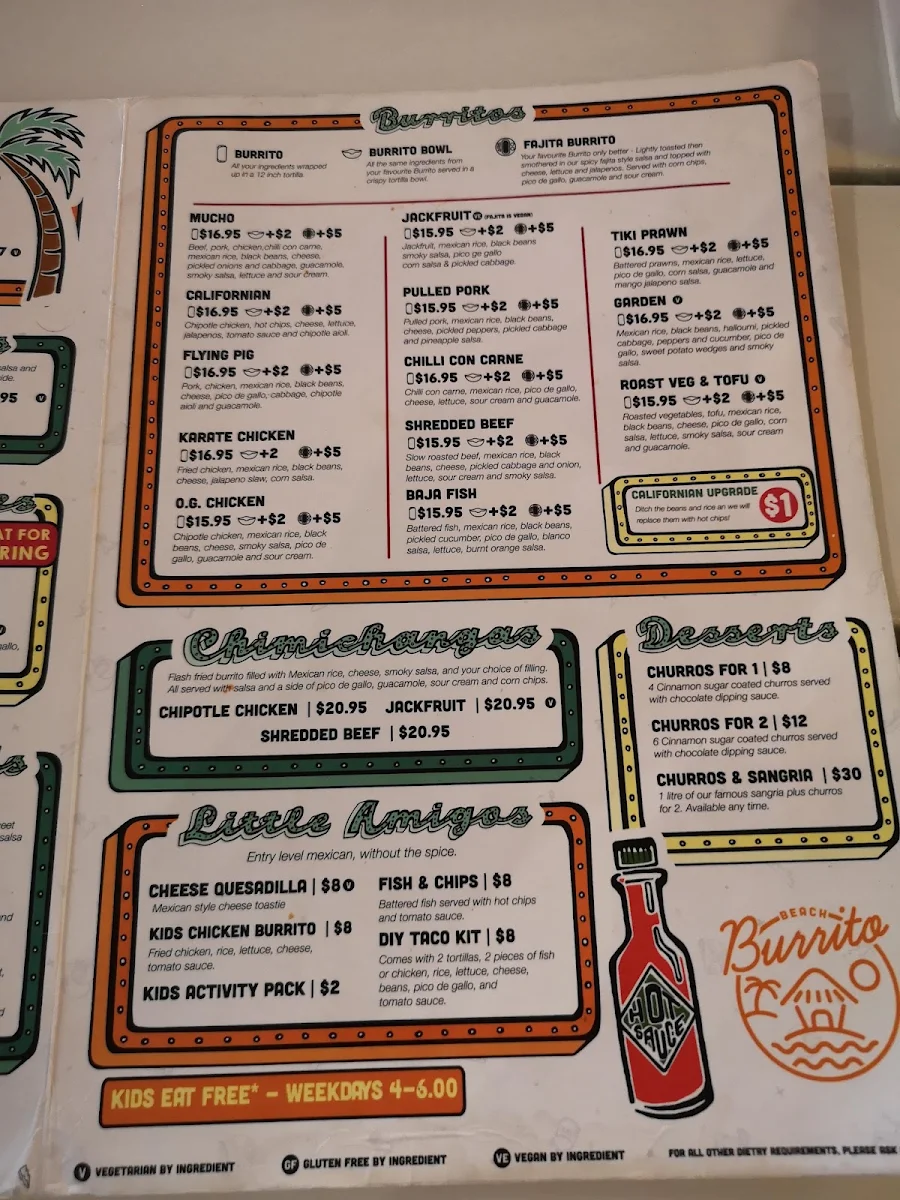Menu, Beach Burrito Co. Coogee