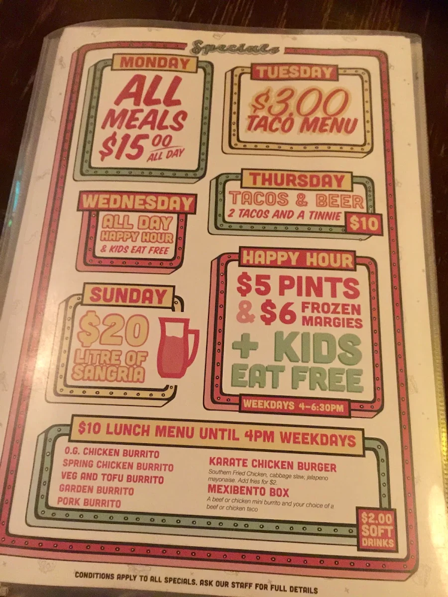 Menu, Beach Burrito Co. Coogee