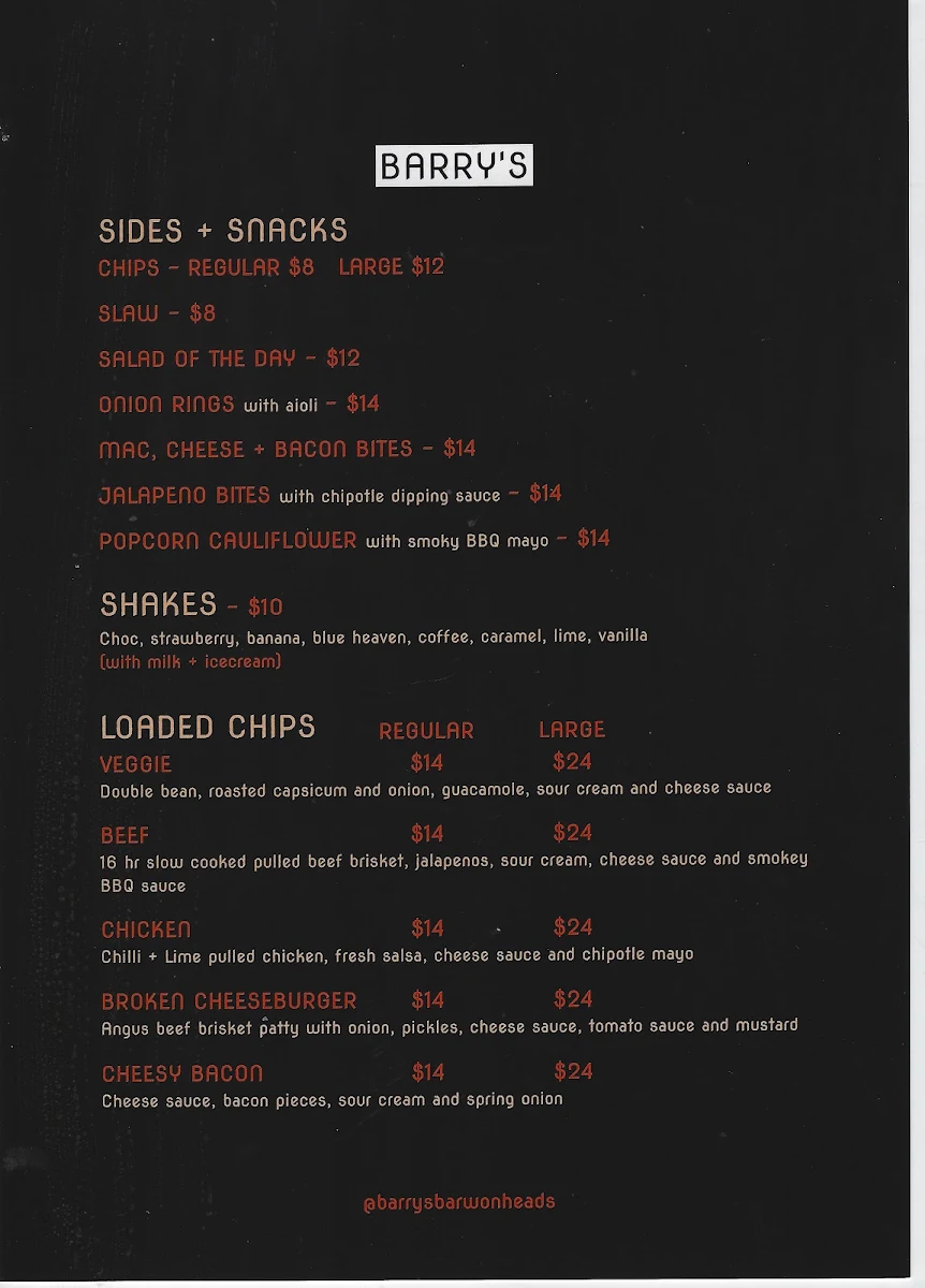 Menu, BARRY'S - Juice Cafe + Burger Bar