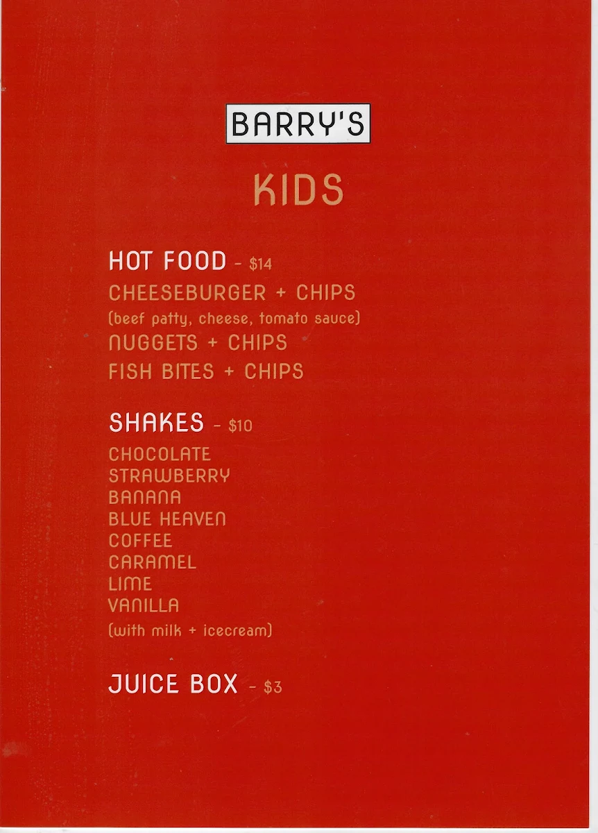 Menu, BARRY'S - Juice Cafe + Burger Bar
