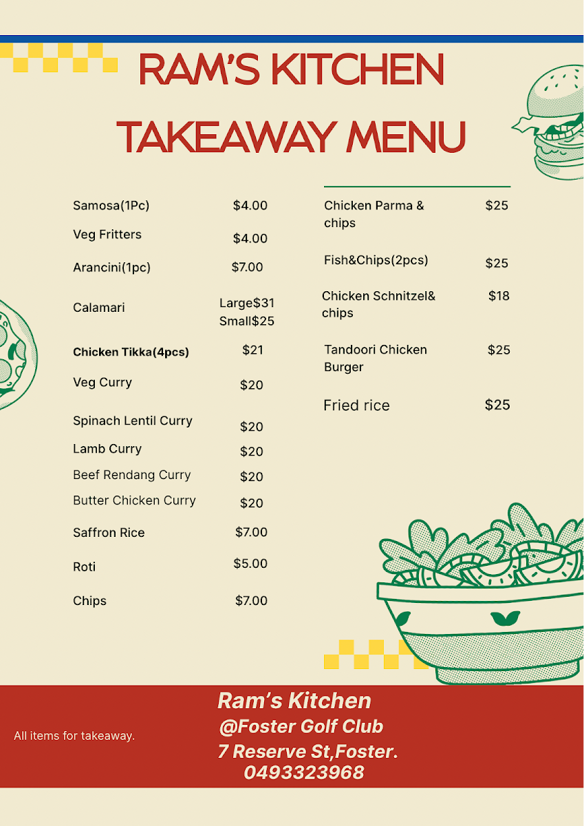 Menu, Ram's kitchen @ foster golf club