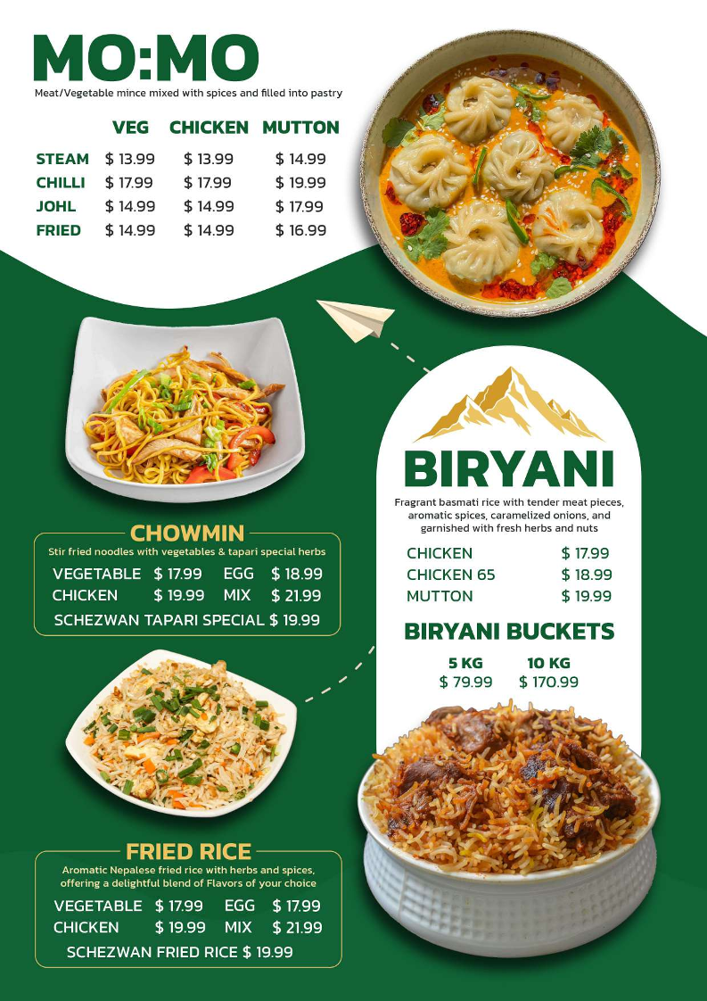 Menu, New Tapari