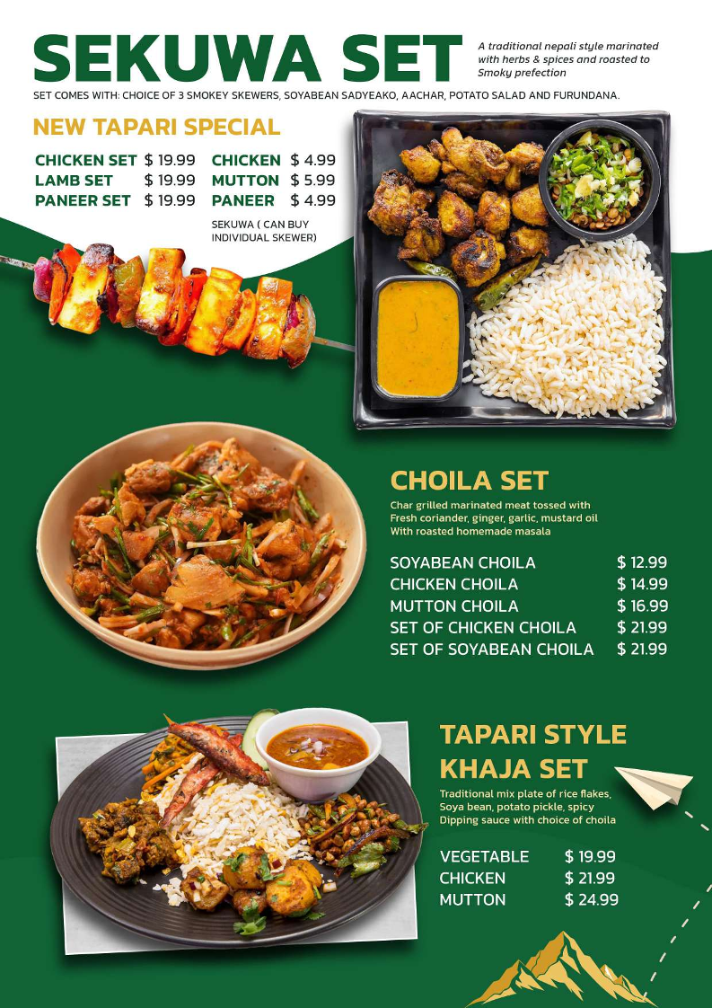 Menu, New Tapari
