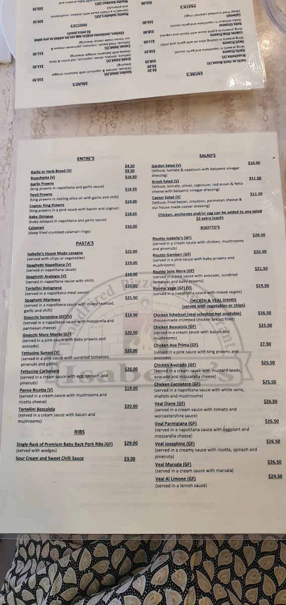 Menu, Isabelle's – Italian Restaurant, Bar & Woodfired Pizza