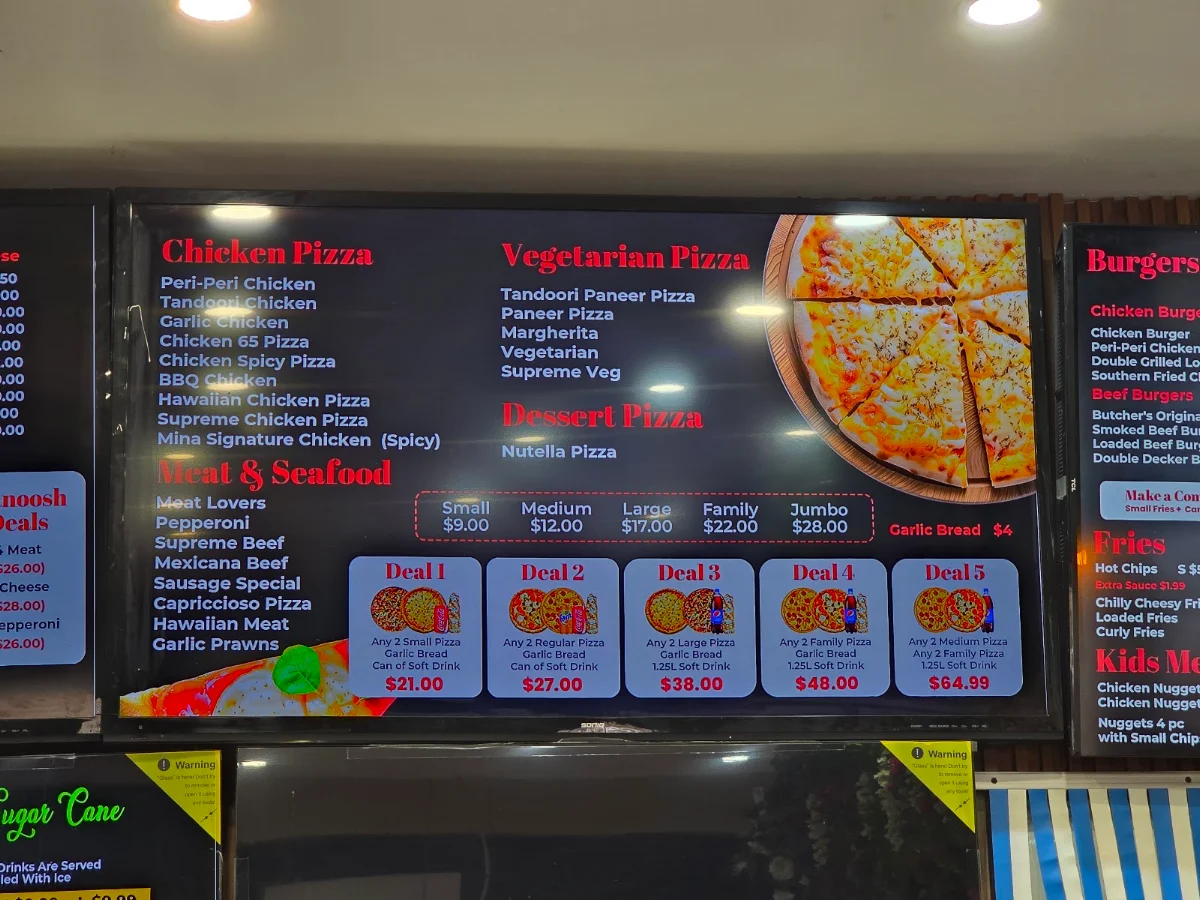 Menu, Mina Auburn Pizzeria