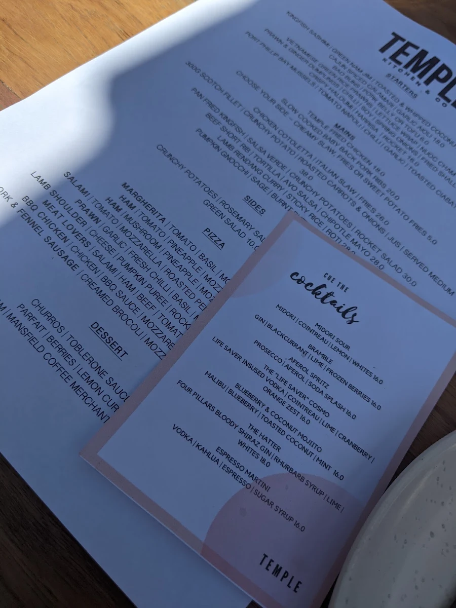 Menu, Temple Kitchen & Co
