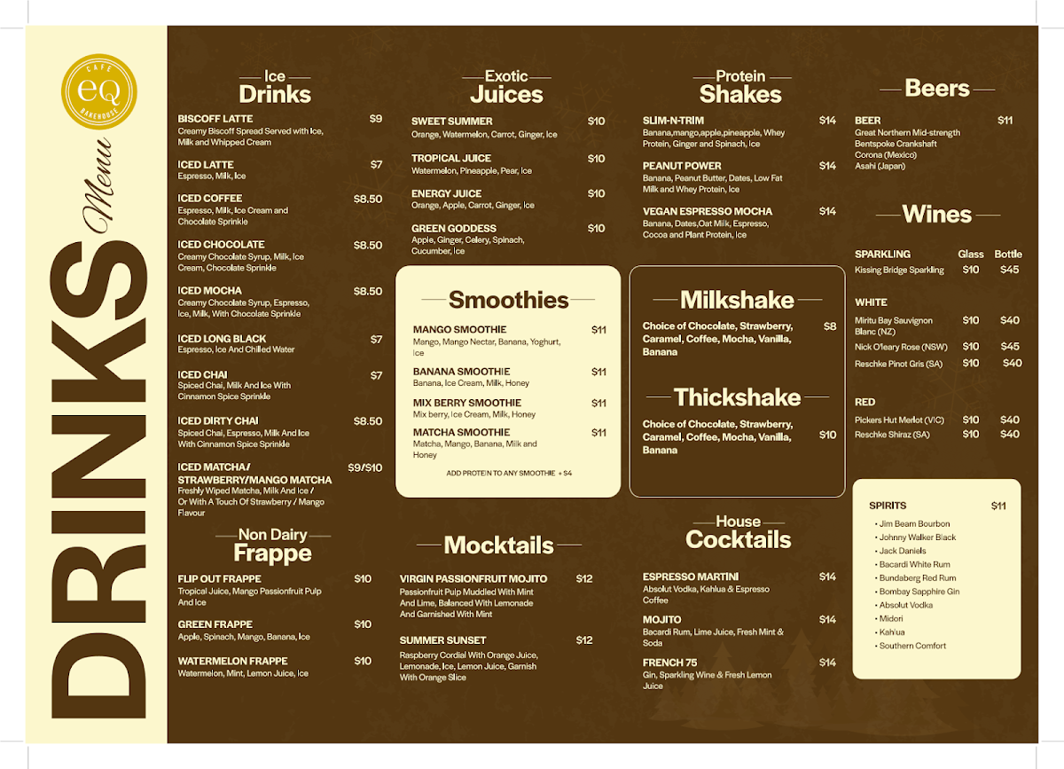 Menu, EQ Cafe & Bakehouse | Brindabella