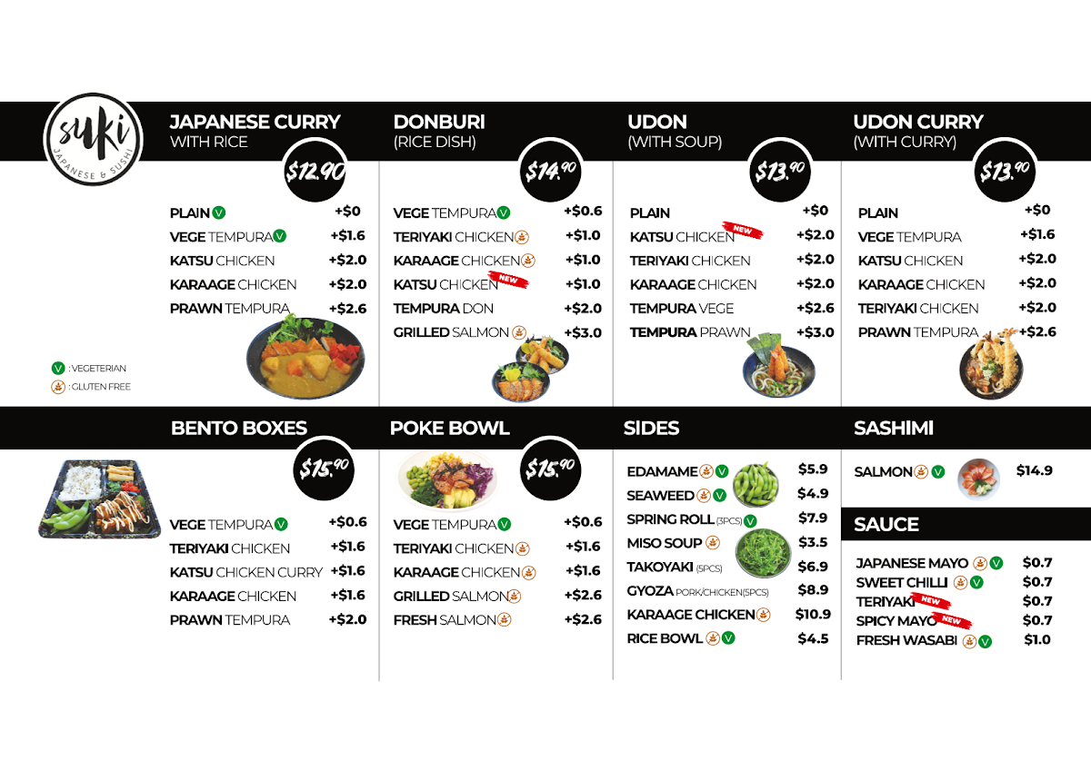 Menu, Suki Japanese and Sushi