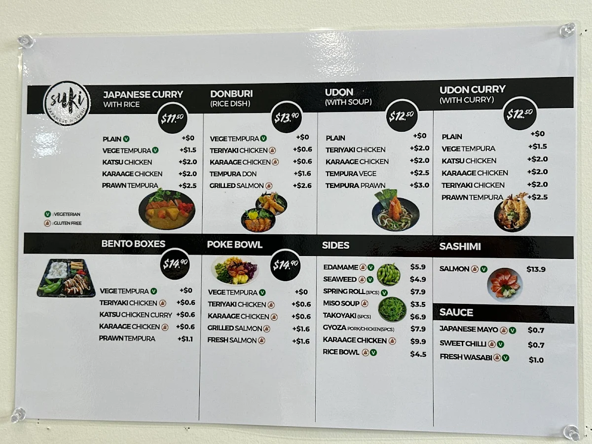 Menu, Suki Japanese and Sushi