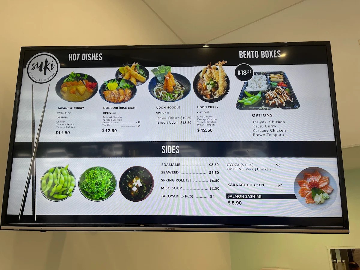 Menu, Suki Japanese and Sushi