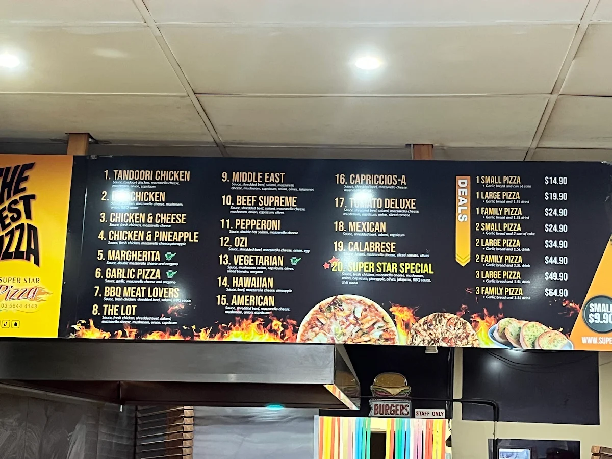 Menu, Super Star Pizza Cranbourne