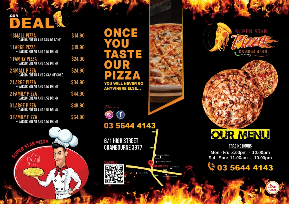 Menu, Super Star Pizza Cranbourne