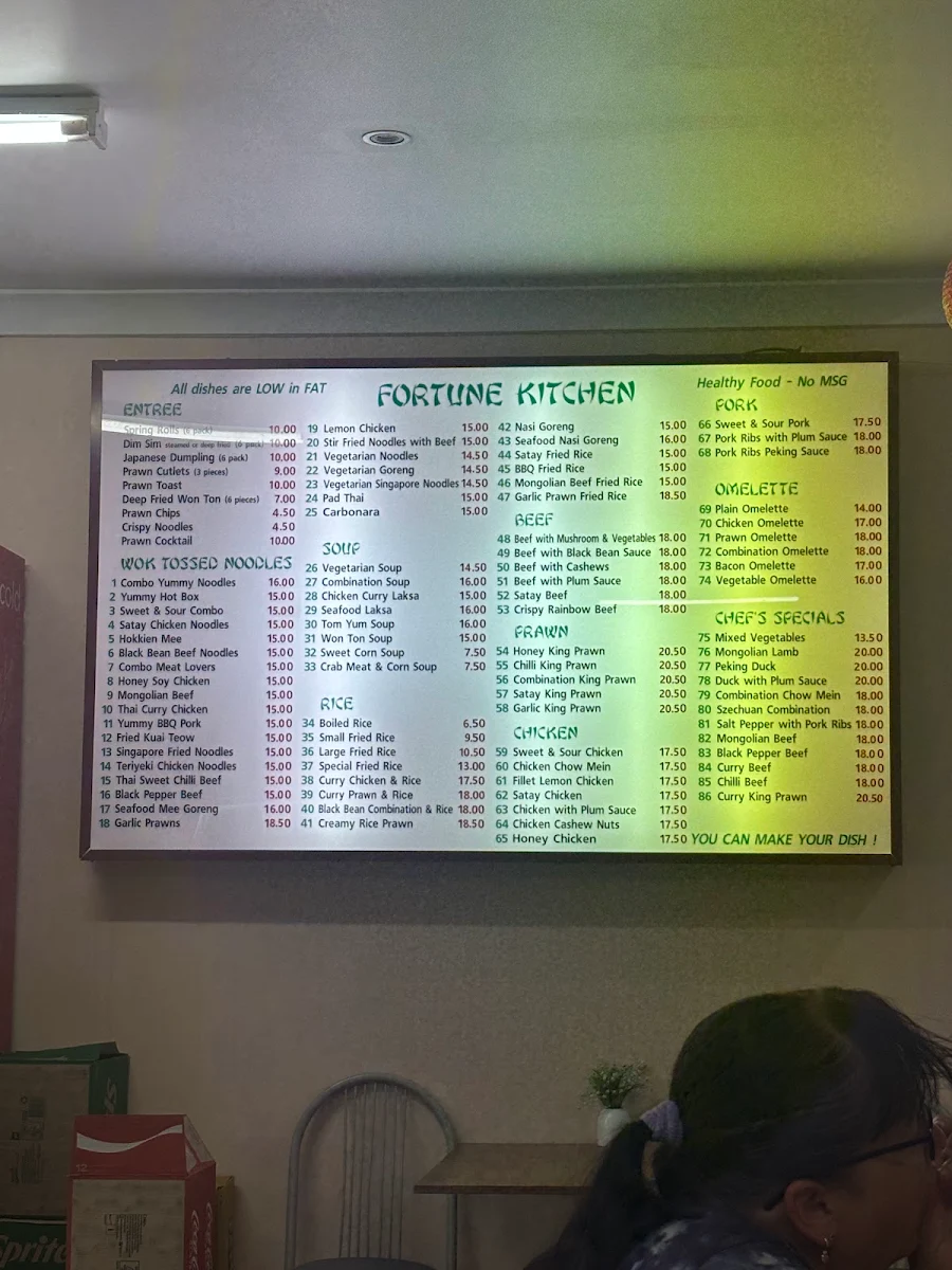 Menu, Fortune Kitchen