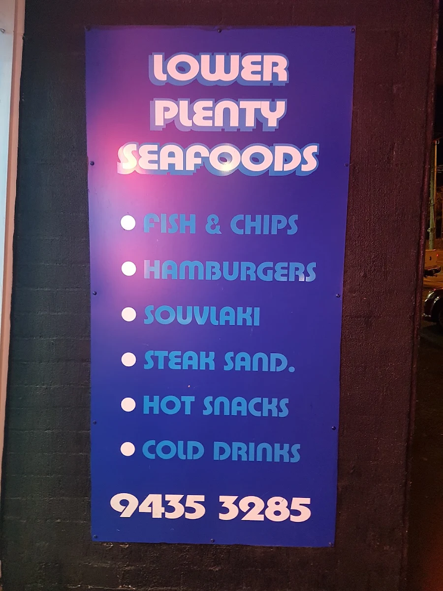 Menu, Lower Plenty Seafoods Fish & Chips