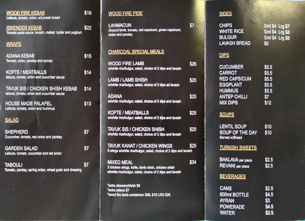 Menu, Street Food Turkey