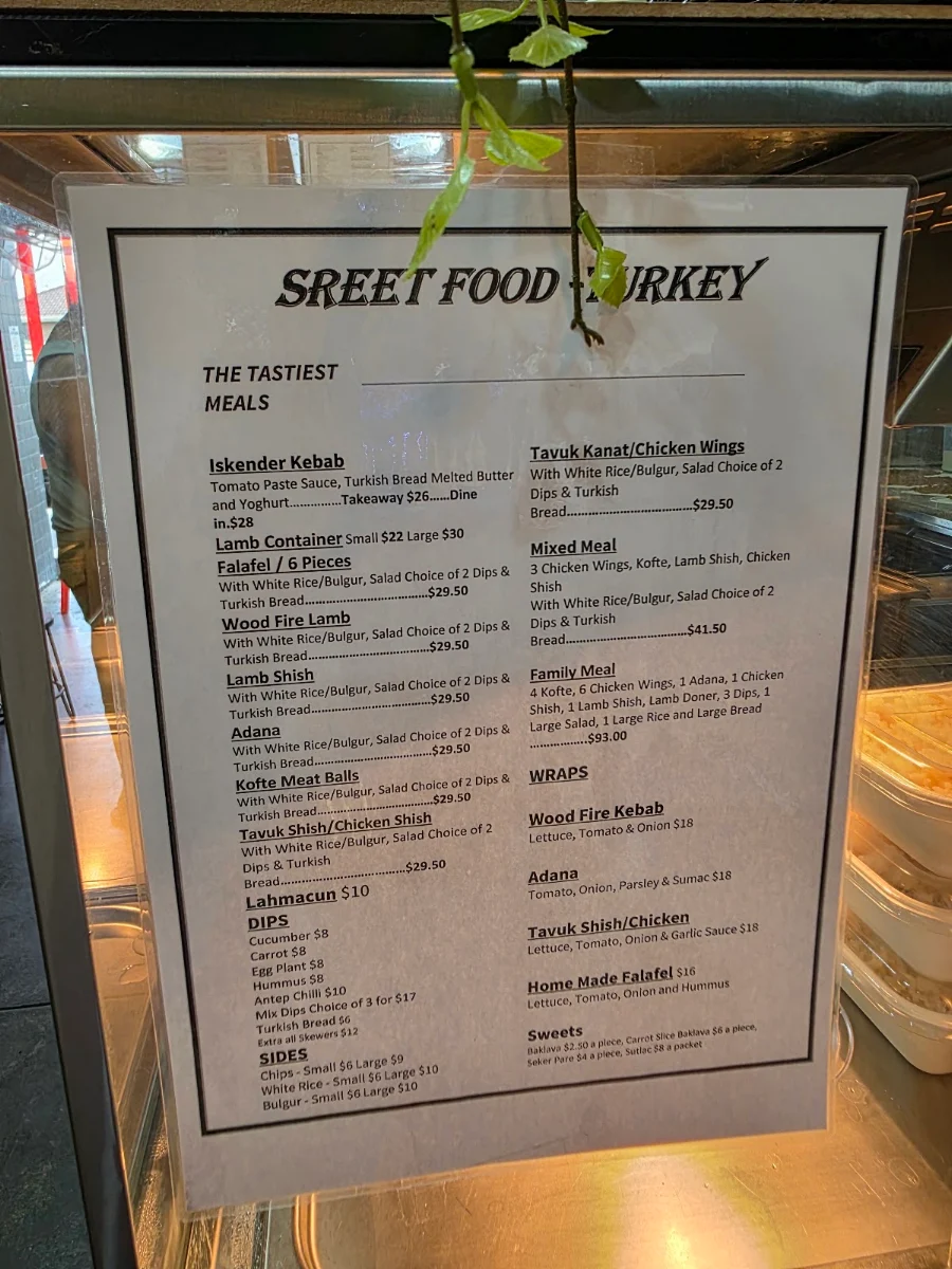 Menu, Street Food Turkey