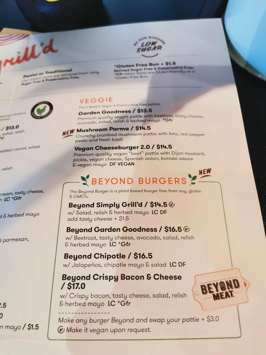 Menu, Grill'd Burgers - Hillarys