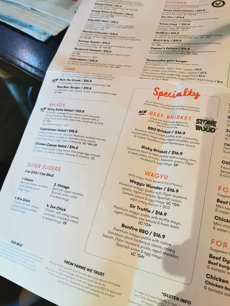 Menu, Grill'd Burgers - Hillarys