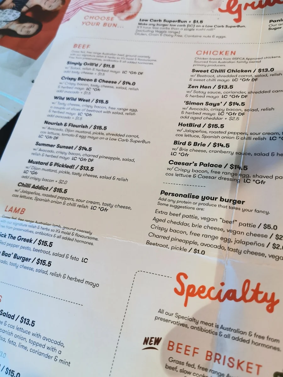 Menu, Grill'd Burgers - Hillarys