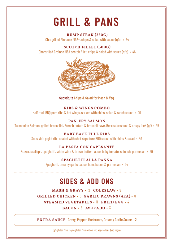 Menu, Sir Joseph Banks Hotel