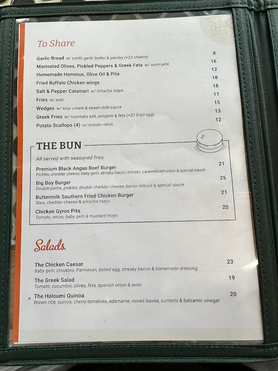 Menu, Sir Joseph Banks Hotel