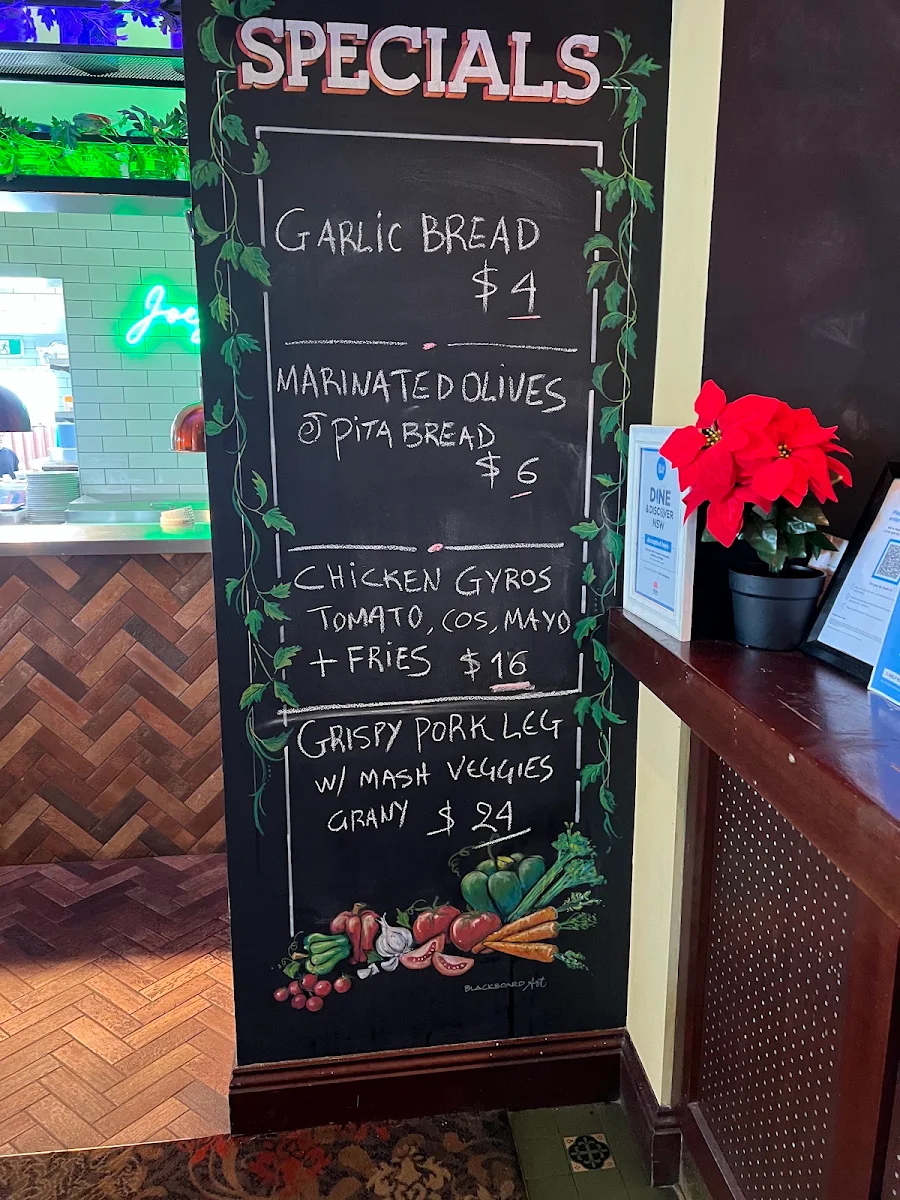 Menu, Sir Joseph Banks Hotel