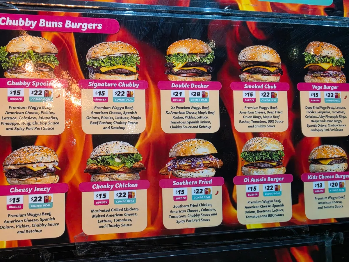 Menu, Chubby Buns Burgers Gordon
