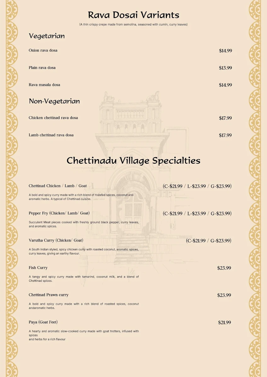 Menu, CLAYTON CHETTINADU 2.0