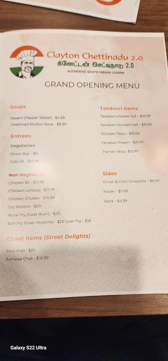 Menu, CLAYTON CHETTINADU 2.0