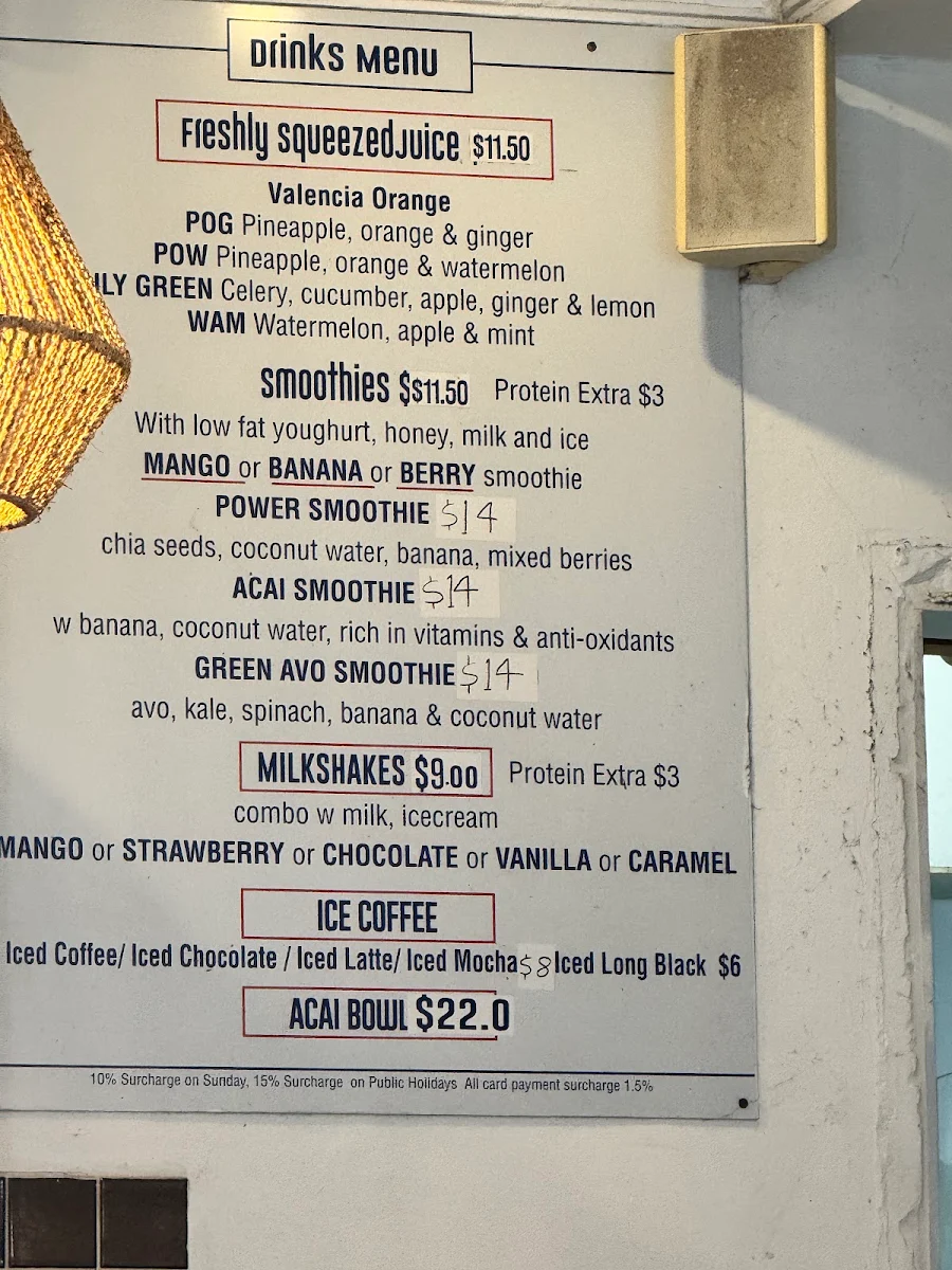 Menu, Salina cafe