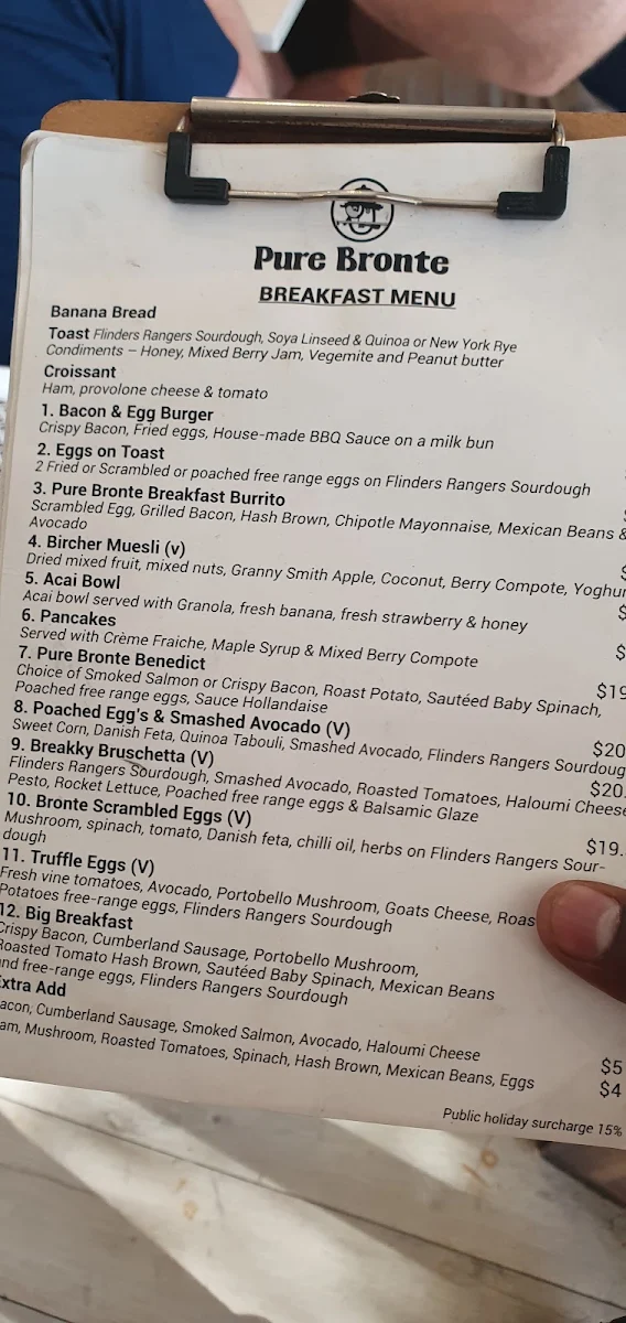 Menu, Salina cafe