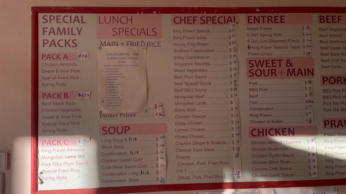 Menu, Albert Sun Chinese Takeaway