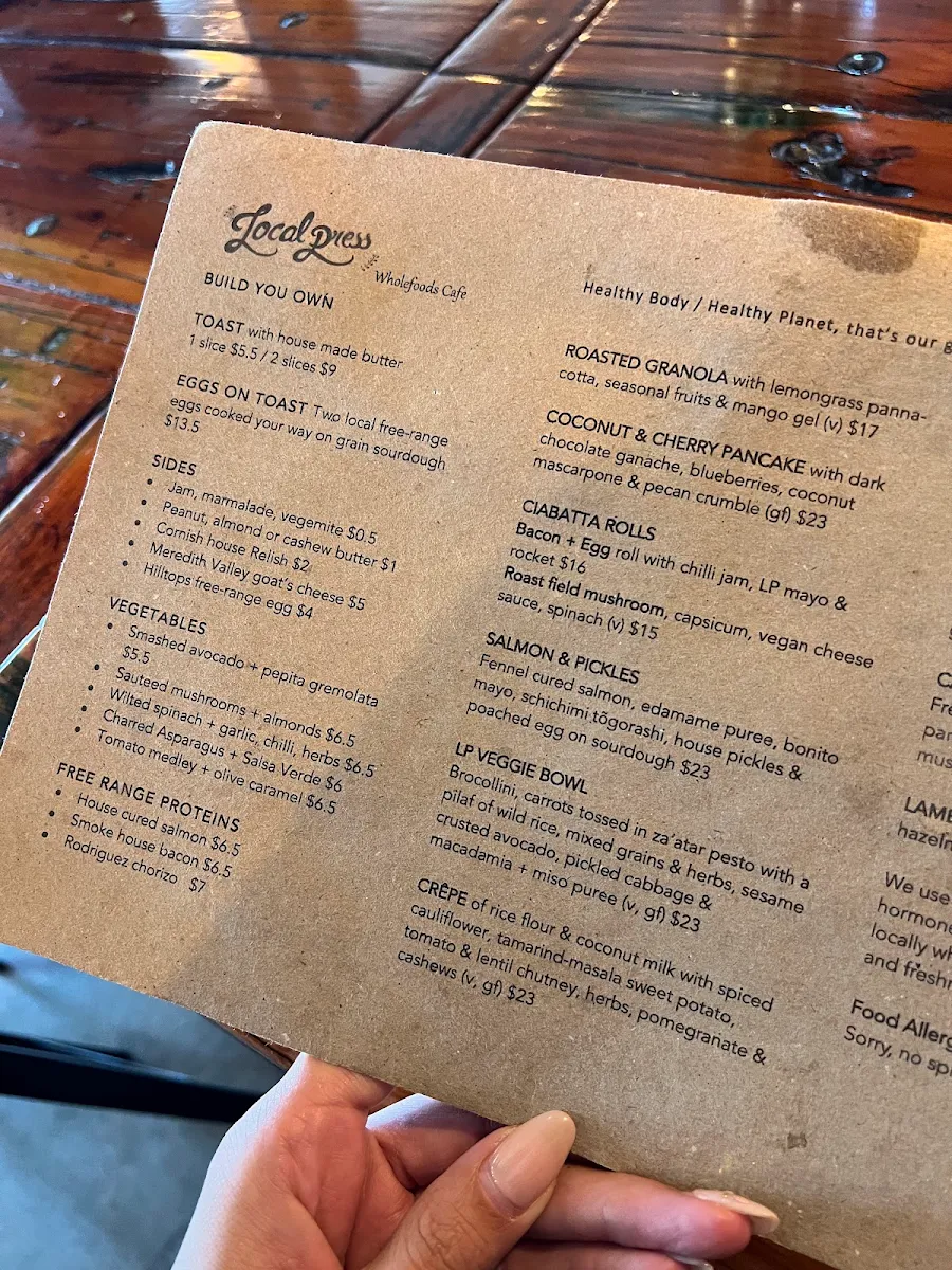 Menu, Local Press Cafe