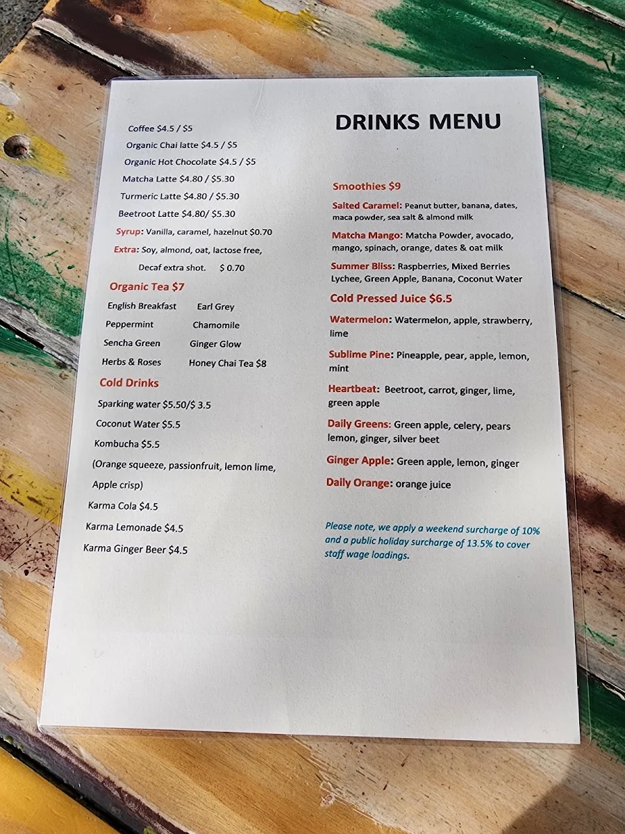 Menu, Local Press Cafe