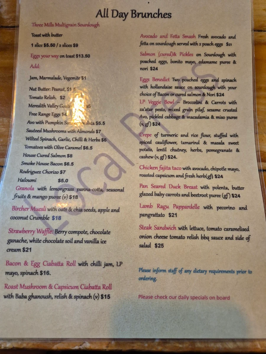 Menu, Local Press Cafe