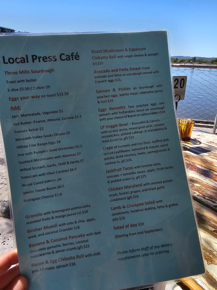 Menu, Local Press Cafe