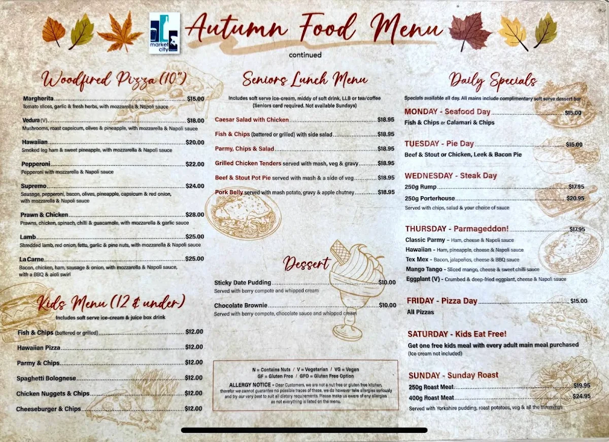Menu, Market City Tavern