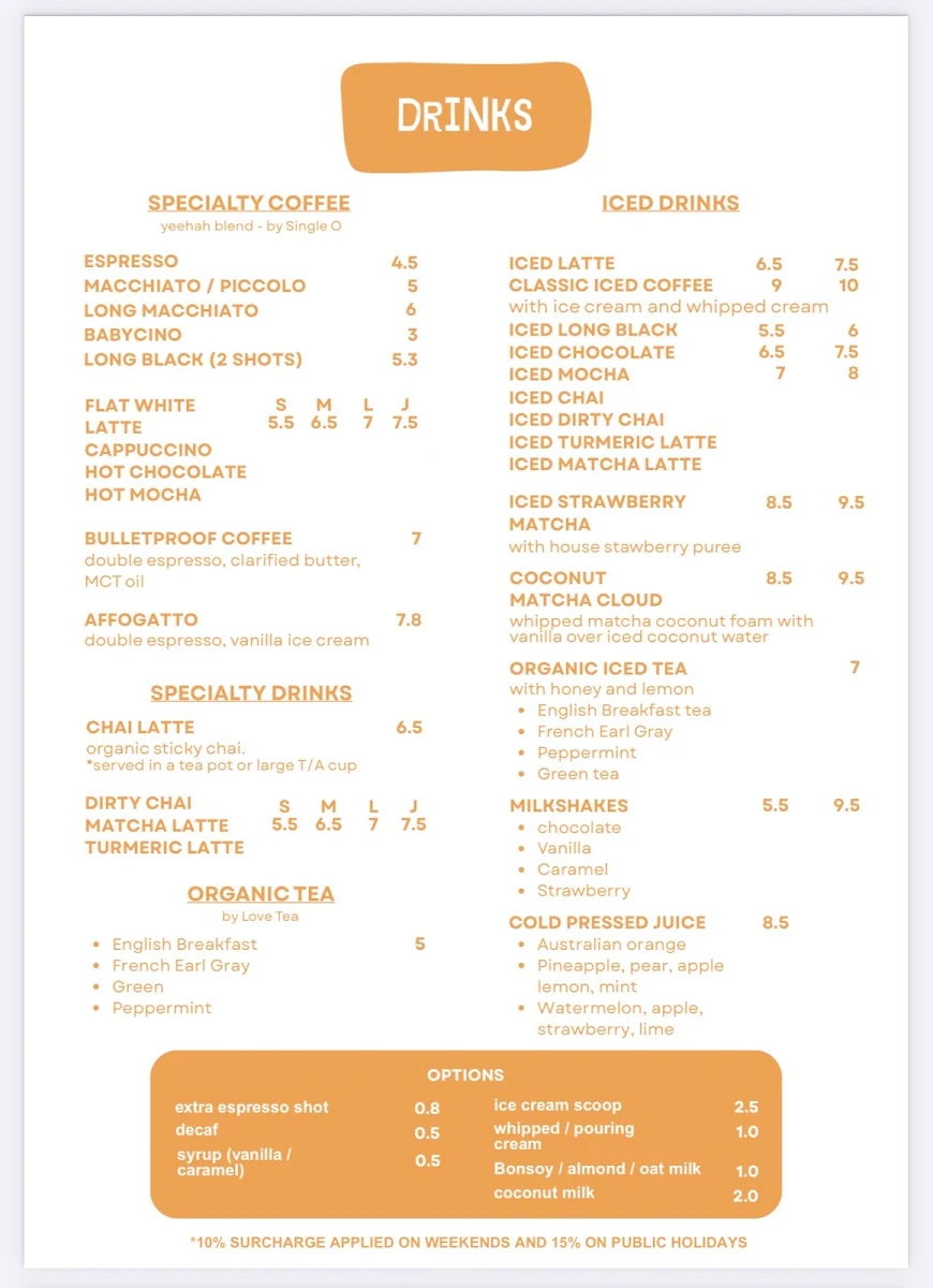 Menu, Lava Lava Magnetic Island